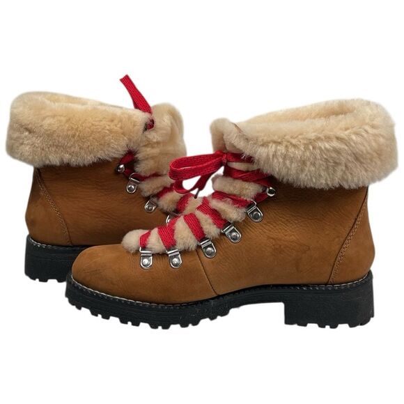 J. Crew Brown Nubuck Leather Nordic Lace Up Sherpa Lined Winter Boots Size 8M - Picture 4 of 7
